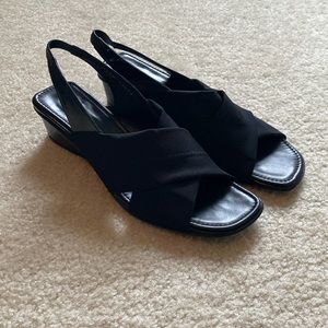 donald j pliner black criss-cross heeled sandals